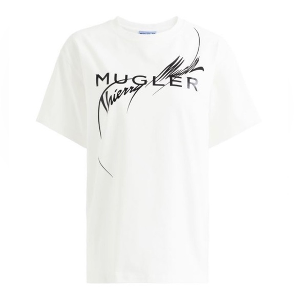 Thierry Mugler x H&M Women’s White Logo Designer Star Printed T-Shirt Medium NWT - Picture 2 of 16